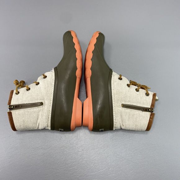 Sperry Top-Sider Boots‎ Womens 8M Green/Cream Waterproof Rubber Duck Zip Preppy - Picture 7 of 12